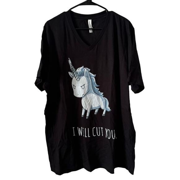 NEW Stabby the Unicorn I Will Cut You T Shirt Black 2XL Men Graphic Print V Neck - Picture 1 of 4
